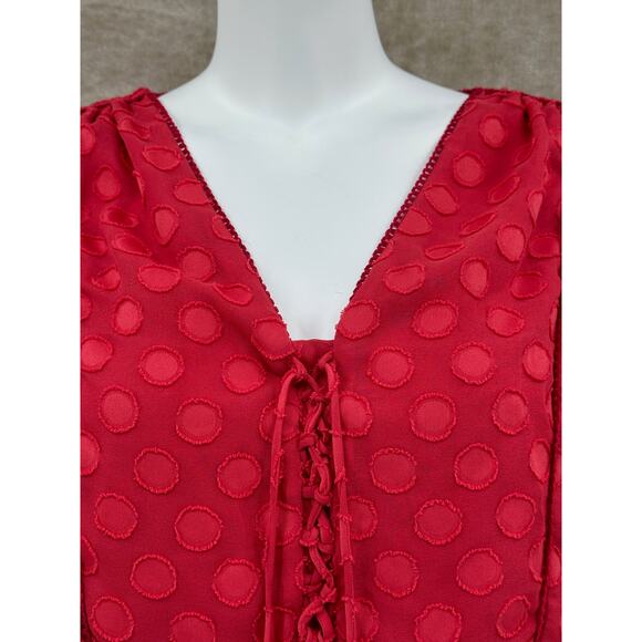Soft Surroundings Top Women Large Red Besito Polka Dot Sheer Ruffle Tassels Boho - Picture 2 of 10